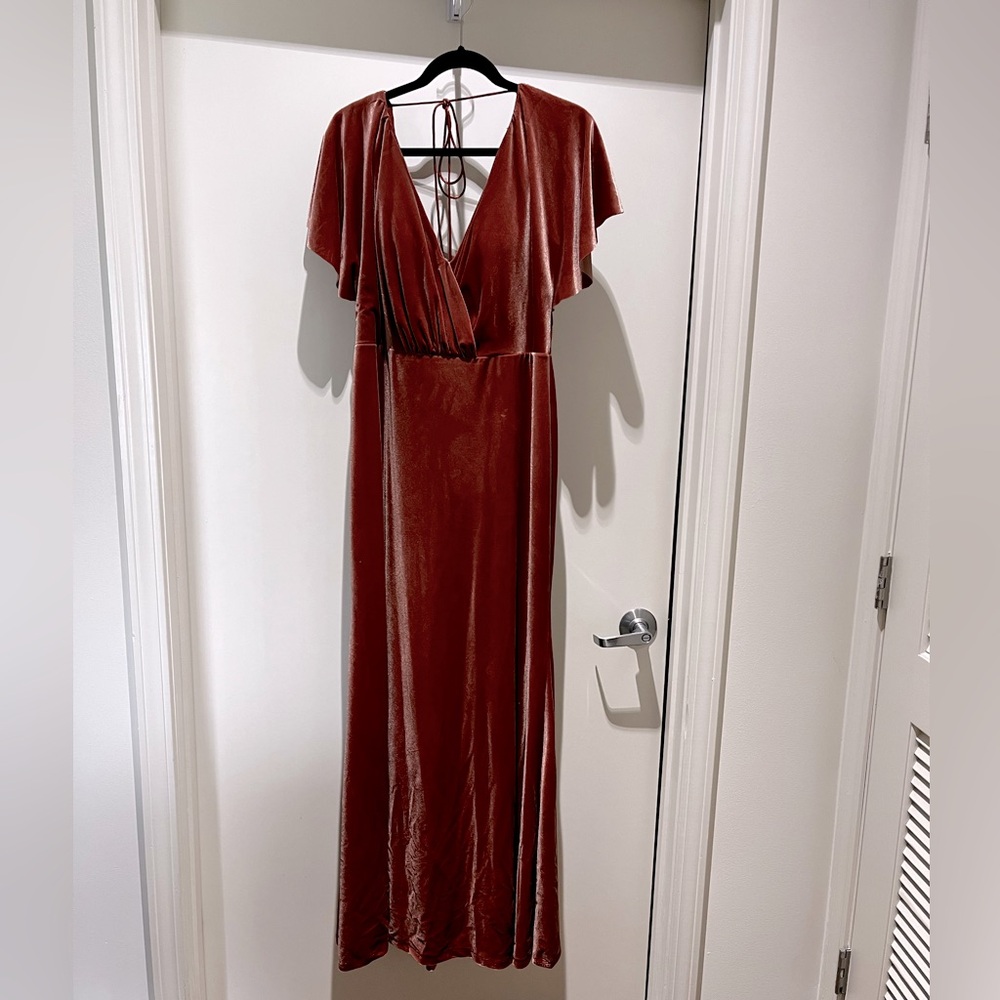 Jenny Yoo Ellis Flutter-Sleeve Open-Back Stretch Velvet Gown~ size 14 - Picture 3 of 12